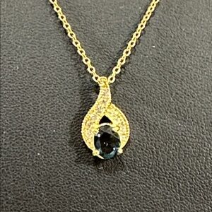 Roman Blue Oval Faucet Stone Rhinestones Gold Tone Vintage Necklace